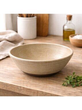 Handcrafted Stoneware Ceramic Bowl With Subtle Speckled Glaze 8.5" Diameter Neut